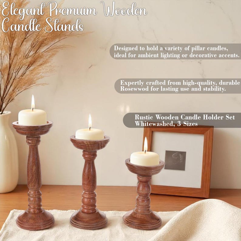 Handmade Wood Pillar Candle Holder Set of 3 Table Centerpiece - Etsy