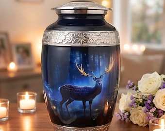 Deer Cremation Urns for Human Ashes, Large Memorial Urn, Adult Funeral Urn