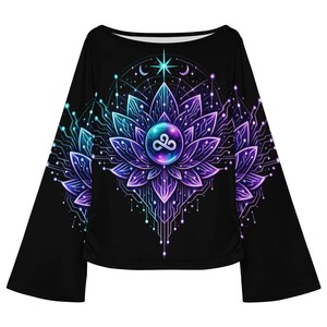 Astral Bloom Circuitry Long Sleeve | UV Neon Lotus Shirt | Festival Techwear Top image 4