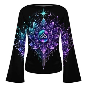 Astral Bloom Circuitry Long Sleeve | UV Neon Lotus Shirt | Festival Techwear Top image 3