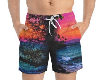 Tropical Sunset Beach Swim Trunks | All-Over Print