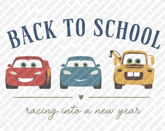 Back to School Race Cars PNG, Racing Into a New Year Sublimation Design, Retro Vehicle School Clipart, Boys Kindergarten DTF Graphic