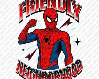Freundliche Nachbarschaft Spiderman PNG, Retro Comic Spider-Man Sublimationsdesign, Webheld Clipart, Cooler Junge DTF T-Shirt Grafik