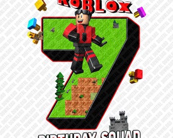 7. Geburtstag Roblox PNG, Birthday Squad Block Gamer Sublimationsdesign, Videospiel Party Clipart, Kinder DTF T-Shirt Grafik