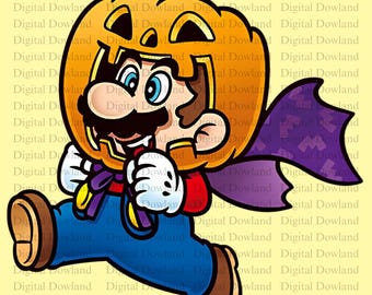 Halloween Mario PNG, Pumpkin Mask Plumber Clipart, Spooky Video Game Sublimation, Fall Season Gamer Shirt Design, Digital Download