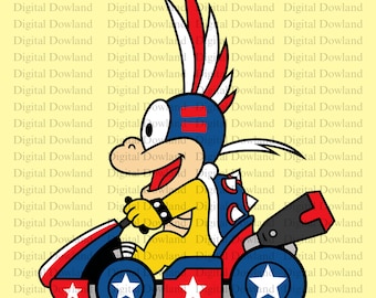Patriotic Lemmy Koopa PNG, American Flag Racing Clipart, 4th of July Sublimation Design, USA Racing Turtle PNG, Retro Gamer Digital Download