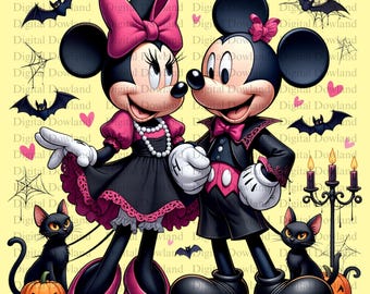 Spooky Mouse Couple PNG, Halloween Mouse Clipart, Pink Halloween Sublimation, Vampire Bats Shirt Design, Digital Download