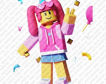 Niedliches Roblox Mädchen Geburtstag PNG, Pink Gamer Avatar Sublimationsdesign, Videospiel Party Clipart, Girls Gaming DTF T-Shirt Grafik