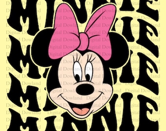 Minnie Mouse Retro Face PNG, Minnie Head Typography Art, Disney Clipart for Sublimation, Vintage Pink Bow Mouse Design, Digital Download