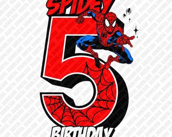 5. Geburtstag Spiderman PNG, Spidey 5 Geburtstag Sublimationsdesign, Superheld Web Clipart, Kids Gaming DTF T-Shirt Grafik