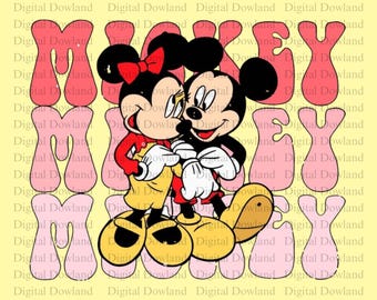Mickey Minnie Retro PNG, Mouse Couple Typography Art, Disney Clipart for Sublimation, Vintage Valentine Mouse Shirt Design, Digital Download