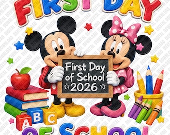 First Day of School 2026 PNG, Cute Cartoon Mouse Sublimation Design, ABC Chalkboard School Clipart, Kindergarten DTF T-Shirt Graphic
