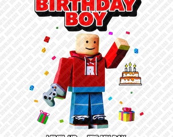 Birthday Boy Block Gamer PNG, Level Up Its My Day Sublimation Design, Retro Video Game Clipart, Kids Birthday DTF T-Shirt Graphic