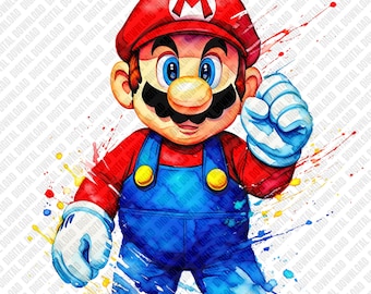 Watercolor Gamer PNG Digital Download, Splash Art Sublimation Design, Gaming Clipart, Retro Video Game Character DTF Graphic
