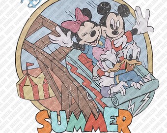 Vintage Mouse and Friends Summer PNG, Theme Park Roller Coaster Sublimation Design, Retro Vacation Clipart, Family Trip DTF Graphic