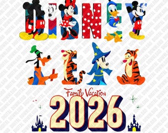 Vintage Mouse Family Vacation 2026 PNG, Retro Magical Kingdom Sublimation Design, Family Trip Clipart, DTF T-Shirt Graphic