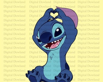 Cute Stitch Heart Hands PNG, Cartoon Love Sublimation Design, Valentines Day Digital Download, Shirt Print Clipart