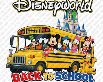 Back to School 2026 Yellow Bus PNG, Castle Vacation Sublimation Design, Mouse and Friends School Clipart, DTF T-Shirt Graphic