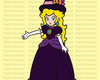 Witch Princess Peach PNG, Halloween Princess Clipart, Spooky Pink Dress Sublimation, Fall Season Gamer Shirt Design, Digital Download