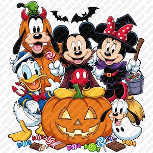 Halloween Mouse Gang PNG, Disney Characters Costume Sublimation, Spooky Party Clipart, Trick Or Treat Design, Digital Download