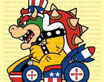 Patriotic Bowser PNG, American Flag Racing Clipart, 4th of July Sublimation Design, USA King Koopa Shirt PNG, Retro Gamer Digital Download