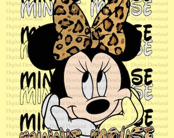 Minnie Mouse Leopard Print PNG, Cheetah Bow Mouse Clipart, Animal Print Sublimation Design, Retro Disney Fan Shirt Art, Digital Download PNG