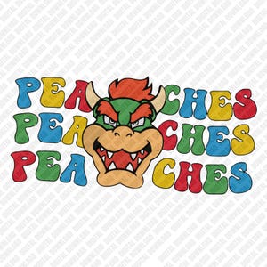 Canción de Peaches Bowser PNG, diseño de sublimación de villano retro, gráfico digital de videojuego