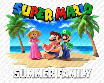 Sommerfamilie Strand Videospiel PNG, Retro Island Urlaub Sublimationsdesign, Zeichentrickfigur Tropical Clipart, DTF T-Shirt Grafik