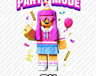 Party-Modus auf Roblox Girl PNG, Pink Gamer Avatar Geburtstags-Sublimationsdesign, Videospiel-Party Clipart, Girls Gaming DTF T-Shirt Grafik