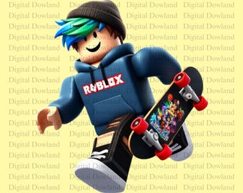 Roblox Skater Boy PNG, Cool Gamer Boy Clipart, Blue Hair Skateboarder Sublimation, Gaming Avatar Shirt Design, Digital Download