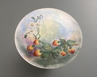 Antique J Pouyat Limoges Plate: Hand-Painted Strawberries, Gold Trim, 1906