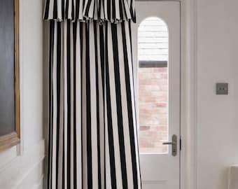 Black White Striped Cotton Curtains | Farmhouse Drapes | Handmade Turkish Panels (Blackout Option)