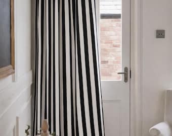 Schwarz Weiß Gestreifte Baumwolle Vorhänge | Bauernhaus Vorhänge | Handgefertigte türkische Panels (Blackout-Option)