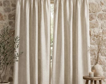 100% Raw Linen Curtains, Beige Pinch Pleat Drapes, Custom Farmhouse Panels
