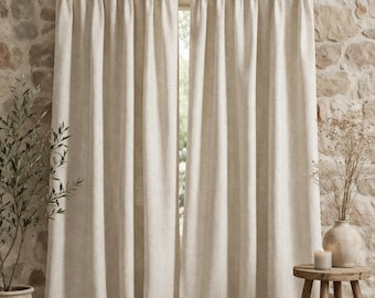 100% Rohleinenvorhänge, Beige Pinch Pleat Vorhänge, Benutzerdefinierte Bauernhauspaneele