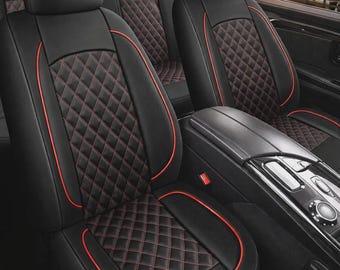 Nappa Leather Car Seat Covers – Waterproof, Breathable Full Set (Black/Red)