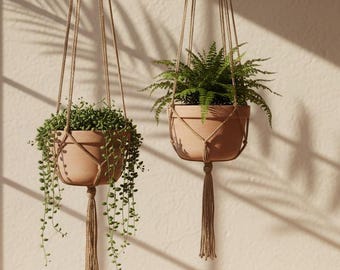 Macrame Plant Hanger Set of 2 Large 48 Inch Jute Plant Holder Indoor Outdoor Hanging Planter Boho Home Decor Linen Rope
