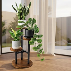 3 Tier Plant Stand Indoor, Tall Metal Wood Plant Shelf, Corner Plant Holder, Balcony Flower Pot Rack, Small Space Vertical Plant Display
