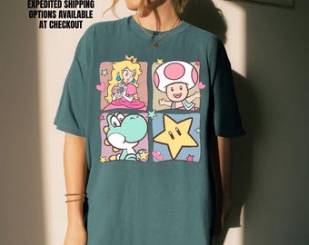 Mario World Game Characters T-Shirt, Yoshi Princess Peach Mario Star Trip Shirt, Magical Kingdom