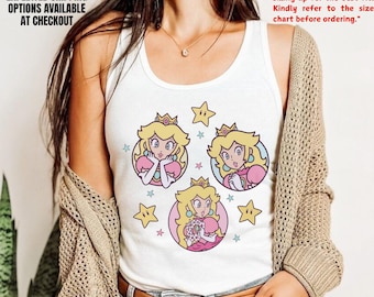 Camiseta sin mangas estilo deportivo de la Princesa Peach de Mario World, conjunto para viaje familiar, regalo para ella.