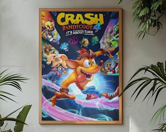 Póster retro de Crash Bandicoot 4 / Póster vintage para gamers / Lámina colorida de videojuegos / Decoración para sala de juegos infantil / Regalo para fans de las consolas