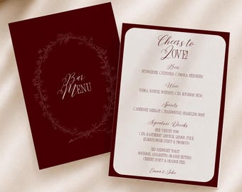 Plantilla de cartel para menú de bar de boda, tarjeta de menú de bebidas Old Money (plantilla de Canva) (WT02)