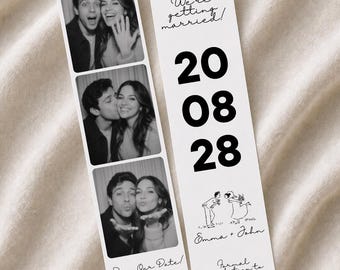 Plantilla vintage para anunciar la fecha de la boda con fotomatón, anuncio de boda ilustrado e imprimible (plantilla de Canva) (WT03)