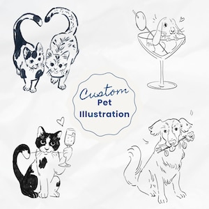 Ilustración personalizada de mascota dibujada a mano, retrato personalizado de mascota a partir de una foto, recuerdo de boda único o regalo.