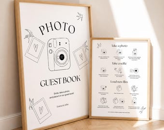 Plantilla para libro de visitas con fotos e instrucciones para Instax, libro de visitas Polaroid original (plantilla de Canva) (WT03)