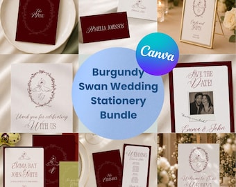 Paquete de plantillas para bodas "On the Day", "Old Money", "Swan Wedding Signage and Stationery Pack" (Plantilla de Canva) (WT02)