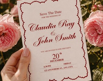 Plantilla de invitación de boda romántica vintage para imprimir en Canva, estilo minimalista y tradicional (descarga digital).