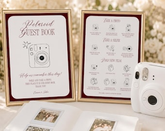Libro de visitas Polaroid con instrucciones para Instax, libro de visitas fotográfico para recepción de estilo clásico (plantilla de Canva) (WT02)