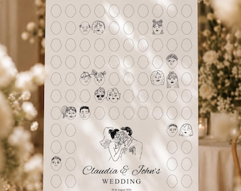Letrero alternativo para el libro de firmas de boda, actividad interactiva para dibujar tu rostro en la recepción, ilustración de ramo de flores (plantilla de Canva) (WT03)