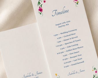 Plantilla de programa de boda dibujada a mano, cronograma de itinerario de boda original para imprimir, orden de ceremonia floral (plantilla de Canva) (WT04)